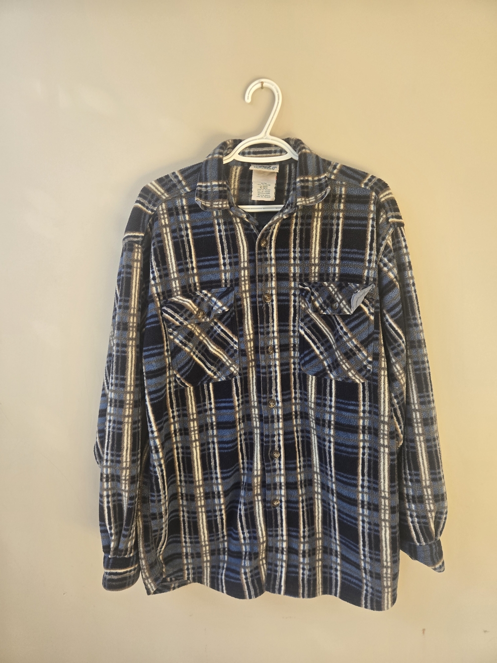 Vintage 90s Northern Reflections Plaid Fleece Shirt Jacket Medium Blue Shacket